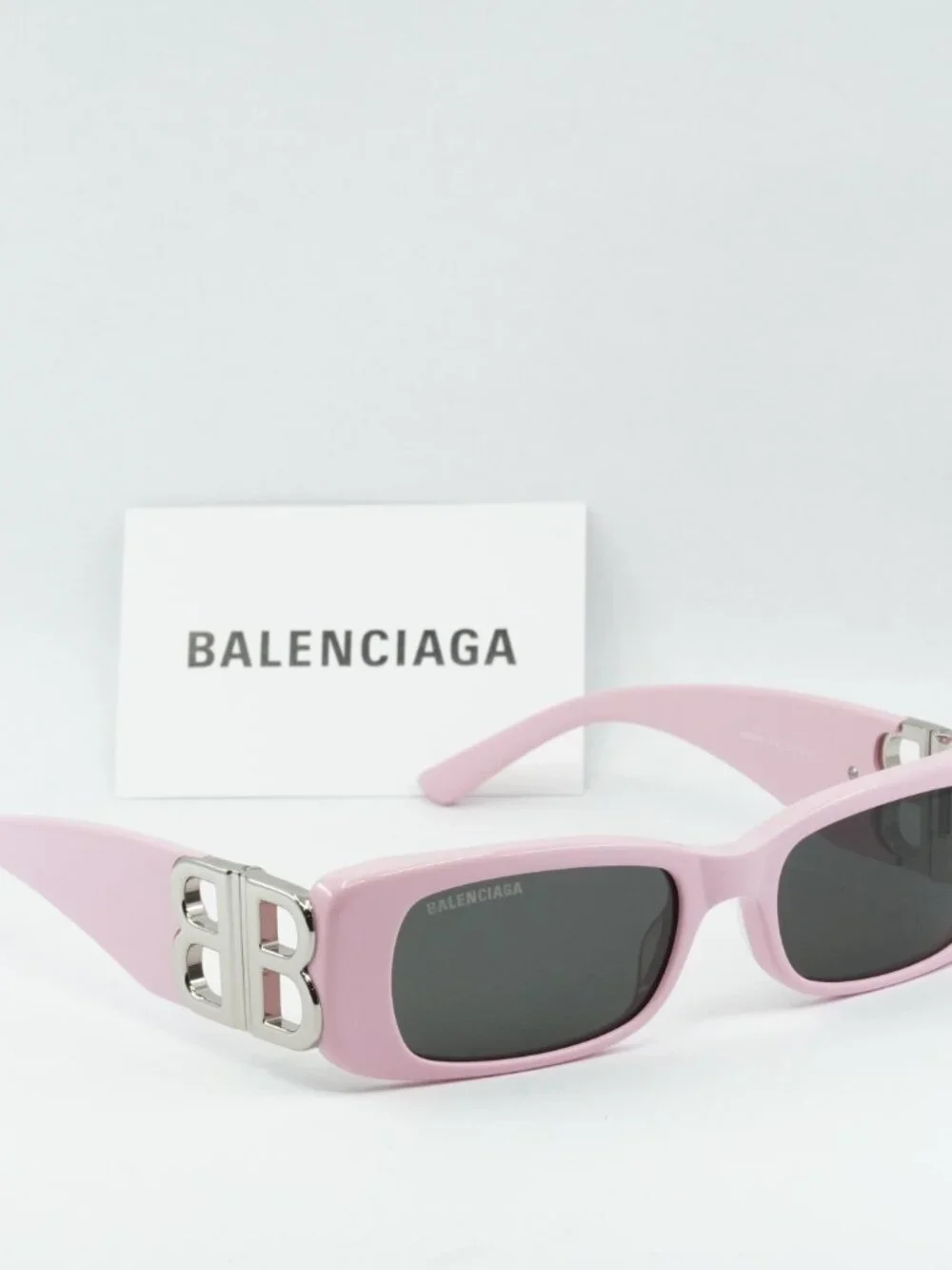 Balenciaga BB0096S 012 Rectangle Sunglasses - Pink / Grey